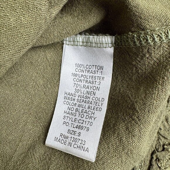 Umgee Dress Tunic Oversized Blouse Women Size Small Green Cheetah Linen Blend - Picture 5 of 6